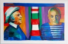 La force de l'art (Fellini et Picasso - 2021 - acrylique - 100 x 65 cm