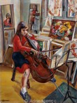 Caroline au violoncelle - 1977 - huile - 116x89 cm