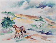 Le cheval recalcitrant - 2003 - aquarelle - 65x50 cm
